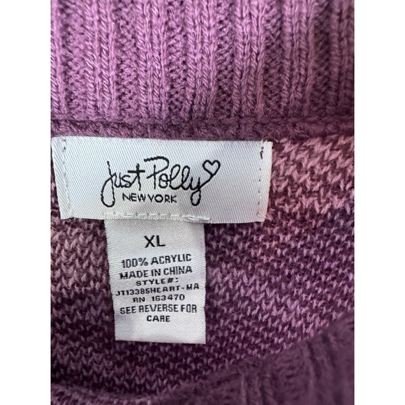 Just Polly Juniors' Crewneck Hearts Sweater Plum/Mauve Size XL - Picture 4 of 7